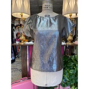 vintage 1980s metallic silver lurex top 80s fashion short sleeve blouse disco